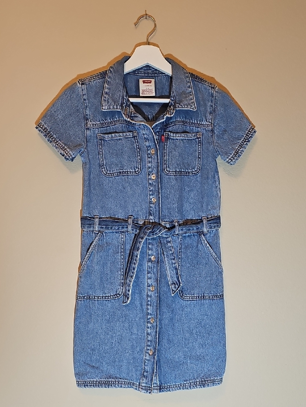 Levi's Kids Blue Denim Short-Sleeve Shirt Dress with Tie Belt